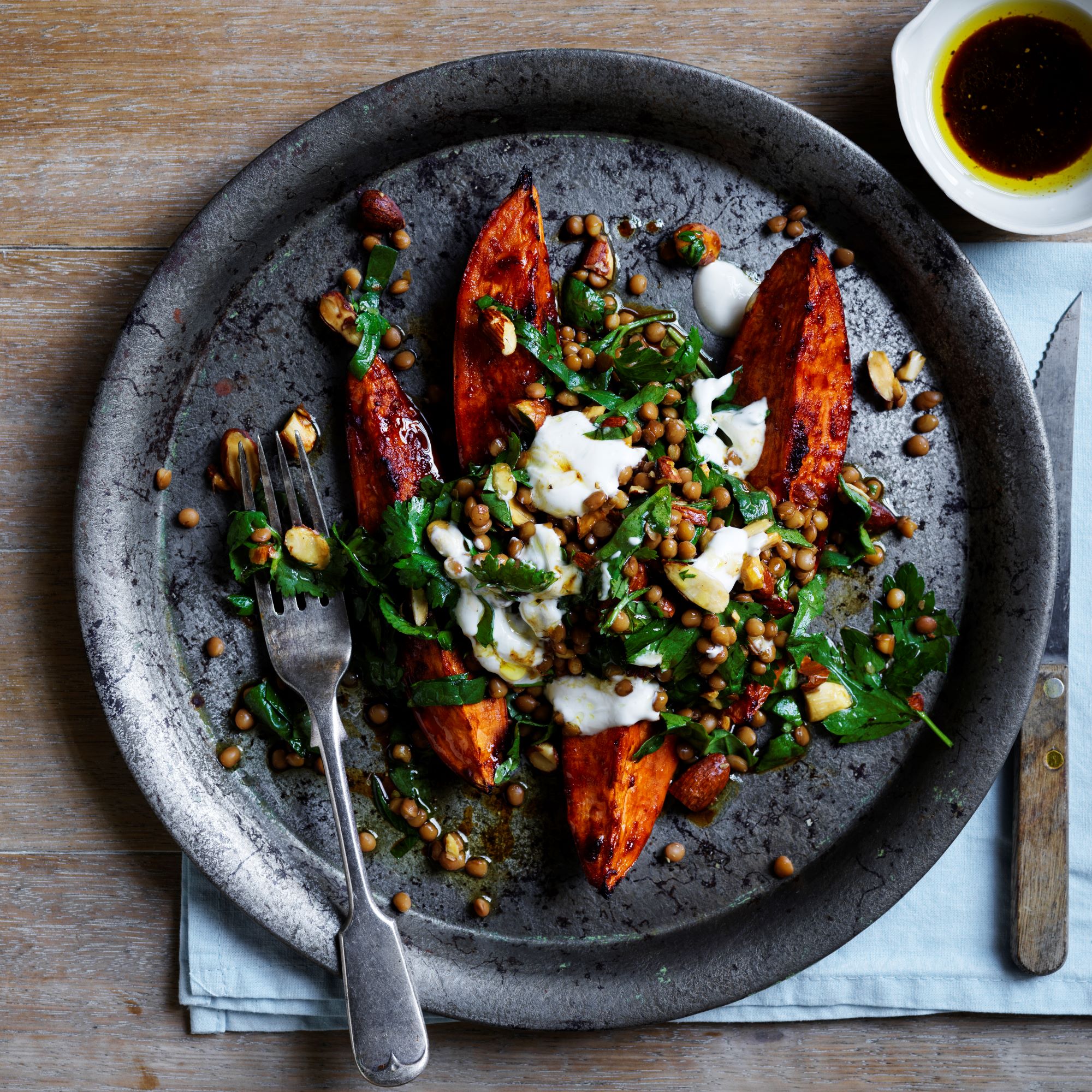 Sweet potato lentil and spinach salad