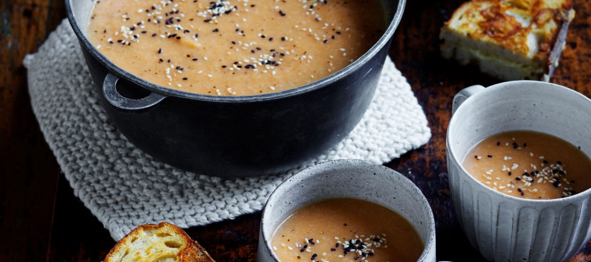 Roasted sweet potato and cauliflower miso soup